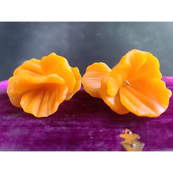 Orange Floral Dangling Pierced Earrings - Picture 7 of 10